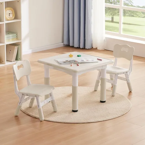 Vista 7 de GITAWUSA Juego de mesa y sillas de estudio para niños, juego de mesa y silla ajustable en altura para niños de 3 a 8 años, mesa de arte para niños