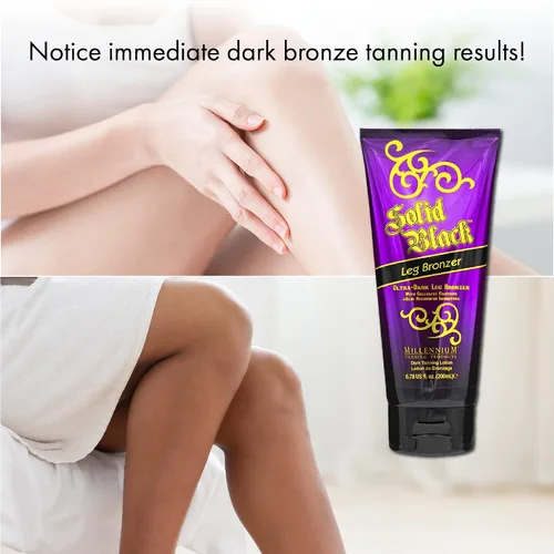 Vista 4 de Millennium Tanning Solid Black Leg Bronzer – Loción bronceadora ultra oscura con aloe vera, combatientes contra la celulitis e inhibidores
