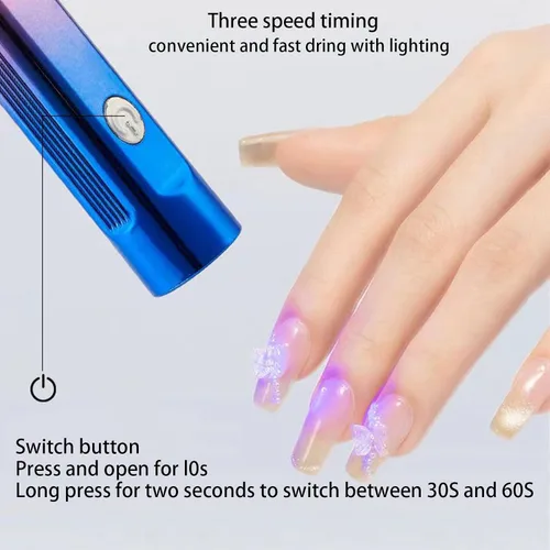 Vista 4 de MIOBLUE Lámpara de uñas LED UV de mano, secadora de uñas UV de 3 temporizadores para esmalte de gel, luz de uñas USB recargable inalámbrica, secado