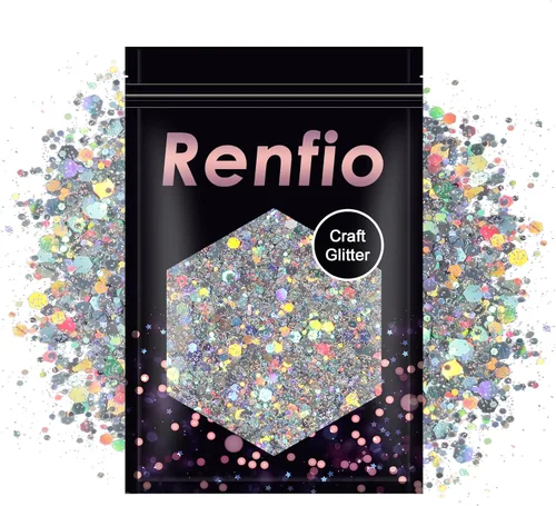 Vista 8 de Renfio Purpurina gruesa negra, 100 g (3.5 oz) mezcla de polvo fino brillante con lentejuelas iridiscentes para el rostro, purpurina para Halloween