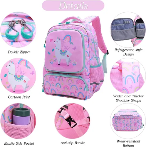 Vista 3 de Moonmo Mochila para niños para estudiantes de primaria, bolsa impermeable para preescolar, rosado, Mochila escolar