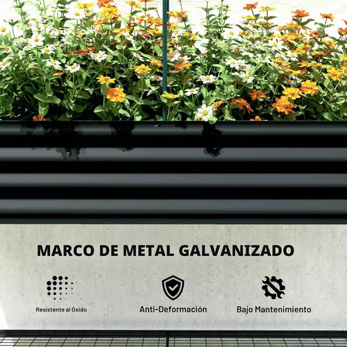 Vista 8 de Outsunny Cama de jardín elevada galvanizada con cubierta de invernadero, cama de jardín elevada de metal con patas, forro de cama y estante