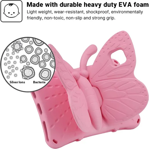 Vista 14 de FW Fire 7 - Funda para tablet para niños, Amazon Fire 7 2022, funda de mariposa con luz de atril, EVA, protección contra caídas, resistente, a