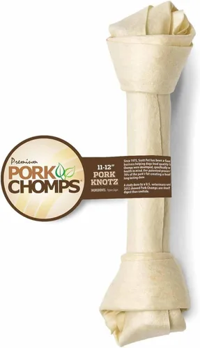 Vista 7 de Pork Chomps Masticable para perros de piel de cerdo al horno, nudo de 11 pulgadas, 1 unidad