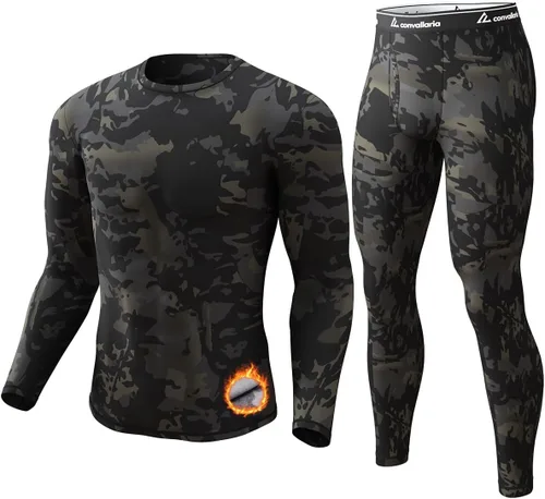 Vista 26 de Thermal Underwear Long Johns for Men Base Layer Cold Weather Set A-Negro