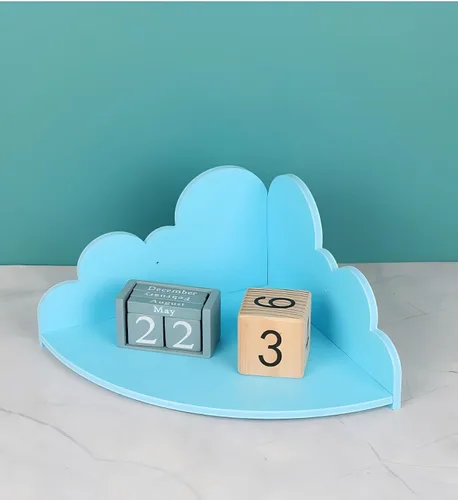 Vista 6 de Cloud - Juego de 3 estantes de pared para colgar en la esquina, estante para libros de guardería, diseño festoneado, hoja segura y no tóxica, fondo