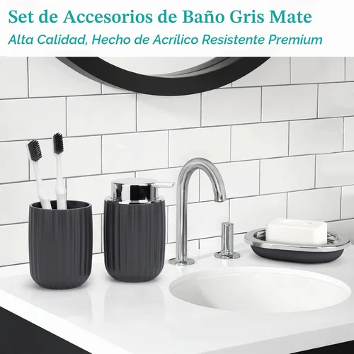 Vista 5 de Boperzi Juego de accesorios de baño completo: juego de accesorios de baño de 8 piezas con bote de basura 2 piezas para piso/mostrador, cepillo