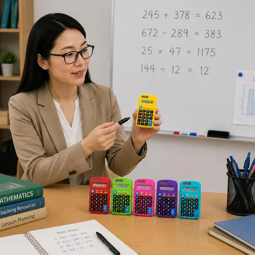 Vista 5 de Weewooday Calculadora básica pequeña de 6 piezas a granel con batería solar de 8 dígitos de doble potencia, mini calculadora de bolsillo de mano