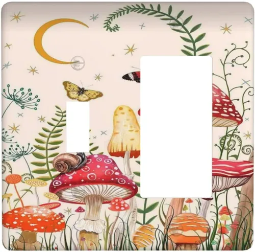 Vista 112 de Cubiertas de Salida Decorativas Boho Midcetury Oro Paisaje de Montaña del Sol 1 Banda Cubierta de Placa de Pared Receptáculo Interruptor de Luz