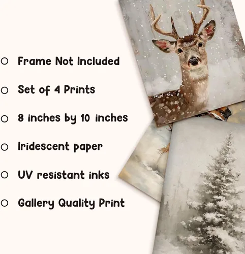 Vista 7 de LKETW Póster vintage de impresiones navideñas de invierno sin marco, juego de 4 unidades de 8x10 pulgadas, decoración de pared rústica de Papá Noel