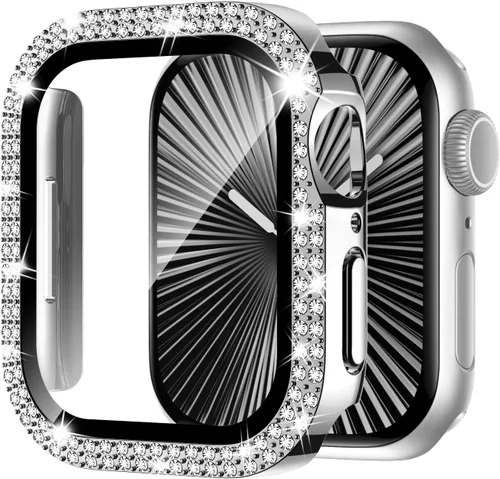 Vista 20 de Adepoy Funda para Apple Watch de 38 mm Serie 3/2/1 con protector de pantalla de vidrio templado, doble Bling Case Crystal Diamonds Bumper Total Hard