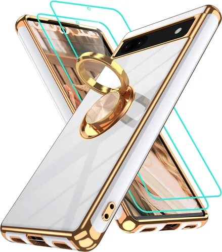 Vista 357 de Funda para Motorola Moto G 5G 2024: Funda Moto G Play 5G 2024 con 2 piezas de protectores de pantalla, soporte de anillo de rotación de 360°