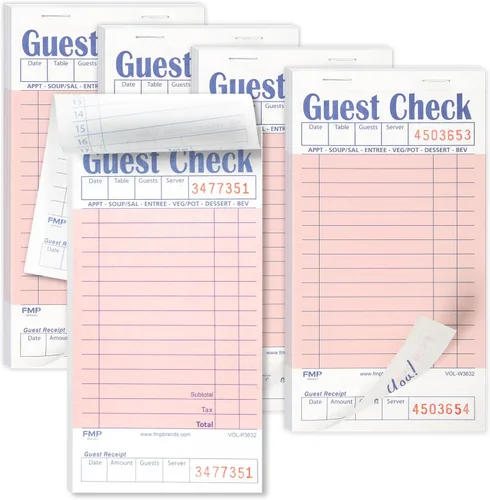 Vista 10 de FMP Brands Libros de Comprobantes de Huéspedes para Meseros, Papel de Blocs de Notas para Meseros, Total 250 Hojas (5 Blocs), Azul con Recibo