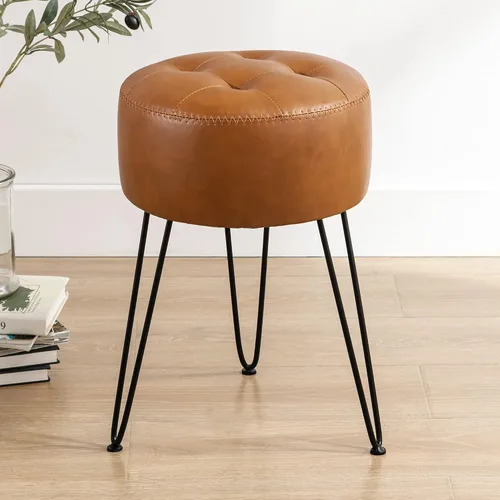 Vista 10 de LUE BONA Taburete Silla de Tocador de Cuero Sintético para Cuarto de Maquillaje, Taburete Almendra para Tocador, 19" de Altura, Taburete Silla