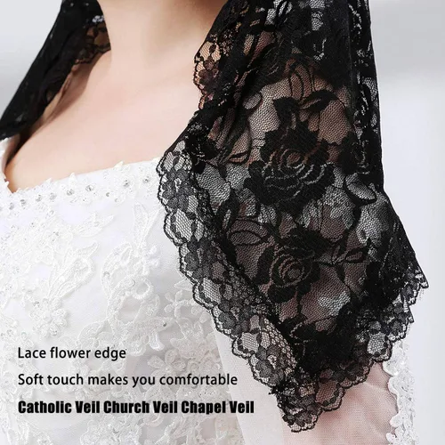 Vista 4 de Negro Mantilla velo de encaje blanco velos de iglesia capilla católica bufanda cubierta de cabeza para la masa latina