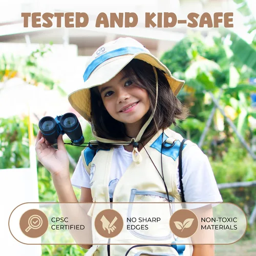Vista 4 de Kit de explorador para niños con chaleco Safari, sombrero y más – Kit de captura de insectos para niños con guía de aventura y búsqueda del tesoro