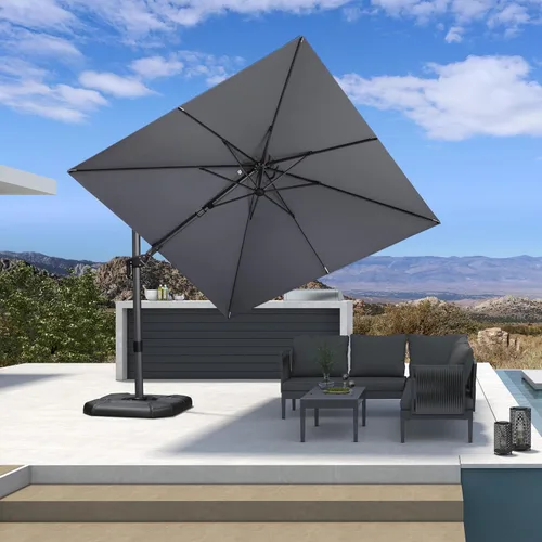 Vista 61 de PURPLE LEAF Sombrilla de patio de 8 pies para exteriores, sombrilla voladiza cuadrada de aluminio con rotación de 360 grados para jardín, terraza