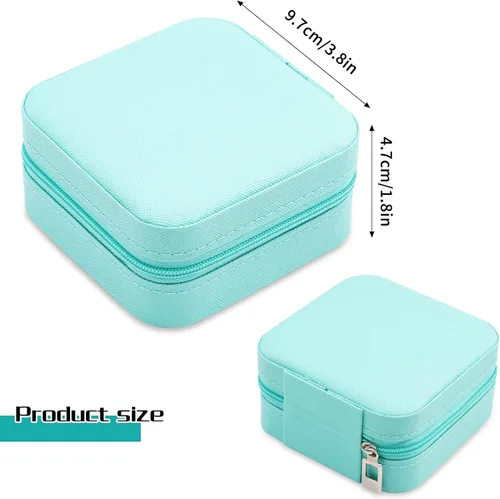 Vista 3 de Mini caja de joyería portátil de viaje de cuero organizador de anillos de joyería caja de regalo para niñas y mujeres 2 piezas azul