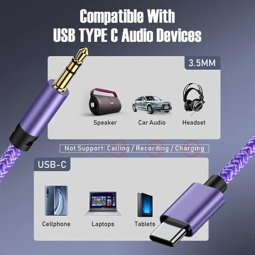 Vista 5 de Cable auxiliar tipo C USB C a 0.138 in de audio Android Cable auxiliar para Samsung Galaxy S25FE/S25 Ultra/S25 Plus/A17/A16