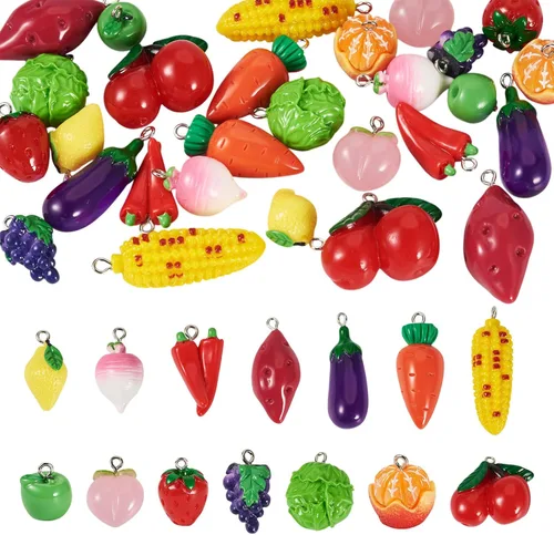 Vista 25 de Craftdady Colgantes colgantes de frutas, lindos colgantes de resina para alimentos, colgantes de manzana, naranja, piña, fresa, encantadores dijes