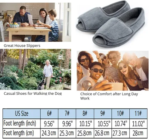 Vista 6 de Git-up -Pantuflas para mujer con diabetesartritisedema, cierre ajustable, espuma viscoelástica, punta abierta, extra ancha