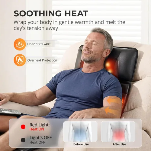 Vista 2 de Shiatsu - Alfombrilla de masaje de cuerpo completo con calor, almohadilla masajeadora desmontable, 10 motores vibradores, alivio del dolor de tejido