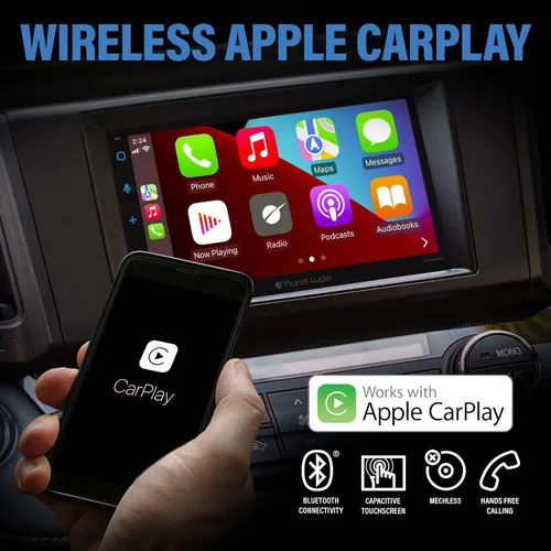 Vista 5 de Planet Audio PCPA975WP Estéreo de coche – Apple CarPlay Android Auto, 6.75 pulgadas doble Din, pantalla táctil, Bluetooth, receptor de radio AM/FM