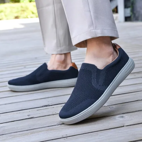 Vista 5 de konhill Zapatos deportivos sin cordones para hombre, mocasines de punto para caminar, espuma viscoelástica, para conducir, trabajo, patinaje