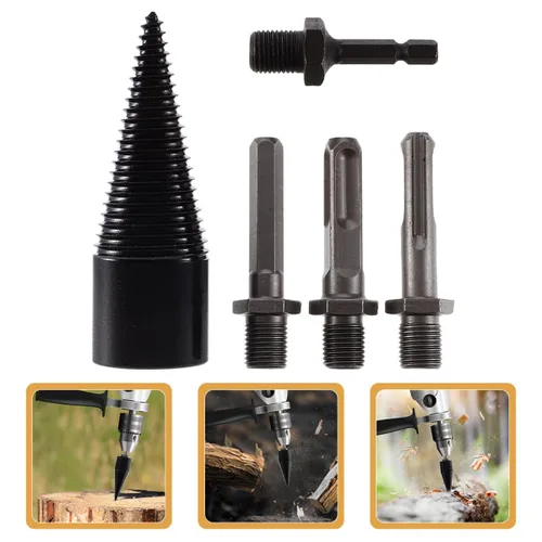 Vista 9 de 5 Pcs Wood Splitting Drill Bit Set with Detachable 42mm Cones and 4 Shafts (Round, Square, Hex, Small Hex) for Firewood Log Splitting and