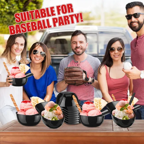 Vista 5 de Tanlade Juego de 100 cuencos para casco de béisbol con cucharas de 8 onzas, mini helado, postre y gorra de béisbol, cuencos de plástico para casco