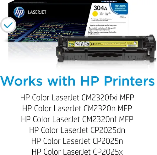 Vista 2 de HP Cartucho de tóner amarillo 304A Funciona Color LaserJet CM2320 MFP, Color LaserJet CP2025 Series CC532A
