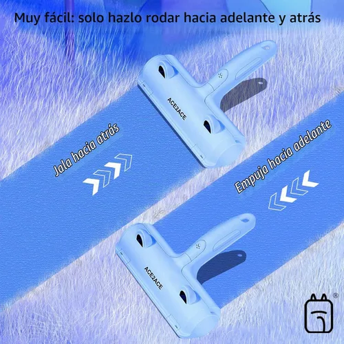 Vista 3 de ACE2ACE - Removedor de pelo de mascotas, rodillo reutilizable para pelos de gatos y perros, color azul Self Clean Cat Hair Remover with Dust Bin