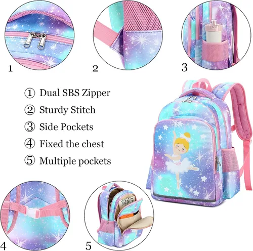 Vista 5 de LOIDOU Mochila para niños y niñas mochila preescolar mochila escolar con caja de almuerzo Azul Patchwork L