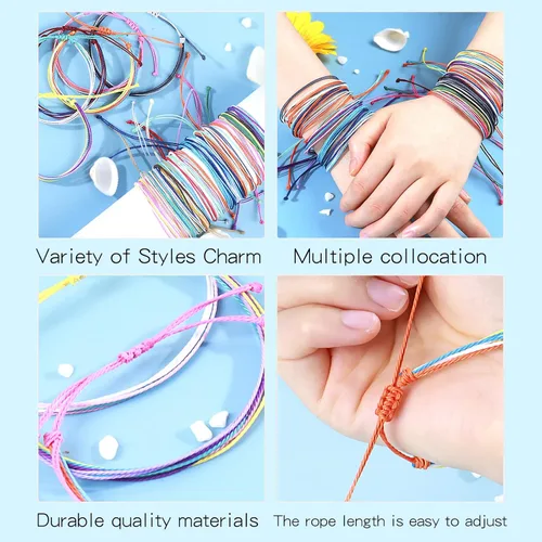 Vista 5 de Brazaletes impermeables de cuerda, para verano, con ola, brazalete para amistad, hecho a mano, para niña