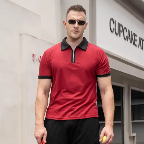 Vista 5 de Rela Bota Polo de manga corta para hombre, con cremallera, estilo casual, ajustado