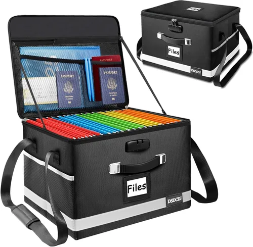 Vista 10 de Caja de documentos ignífuga, organizador de archivos ignífugo con cerradura, caja de archivos portátil con asa, archivador portátil para oficina