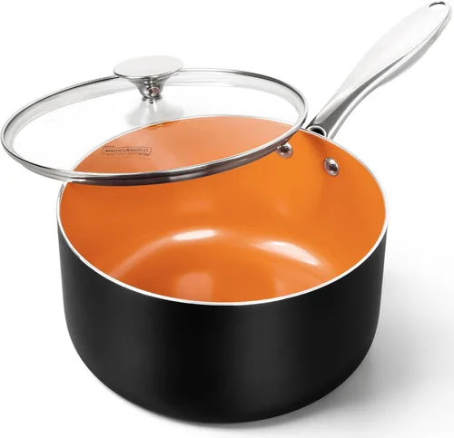 Vista 9 de MICHELANGELO Cacerola de 1 cuarto de galón con tapa, sartén antiadherente de cerámica con tapa, olla pequeña con tapa, cacerola de 1 cuarto de galón