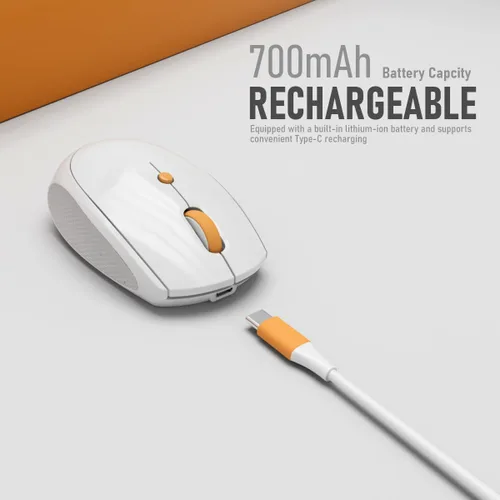 Vista 4 de Ratón inalámbrico silencioso para trabajo y estudio, Bluetooth de modo dual + receptor USB de 2.4G, recargable, cómodo para largas horas, compatible