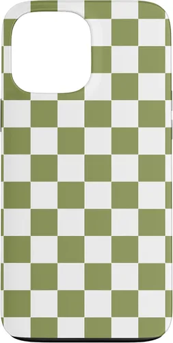 Vista 24 de Funda para iPhone 17 con diseño de cuadros verde oliva estético retro