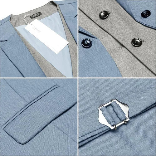Vista 4 de COOFANDY Chaleco para hombre en capas para traje de negocios, chaleco de vestir formal, chaleco de boda, ajuste delgado