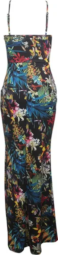 Vista 6 de Women's Summer Floral Spaghetti Strap Long Maxi Dresses Low-Cut Bohemian Beach Sundress Negro