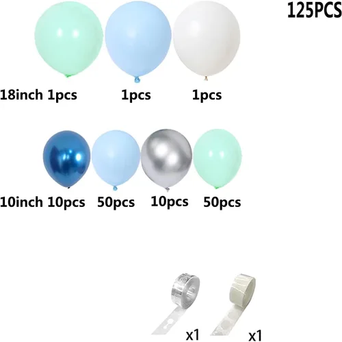 Vista 2 de Kit de guirnalda de globos de 125 piezas azul verde macarrón y globos azul metálico plateado para decoración de fiestas de cumpleaños, jubilación
