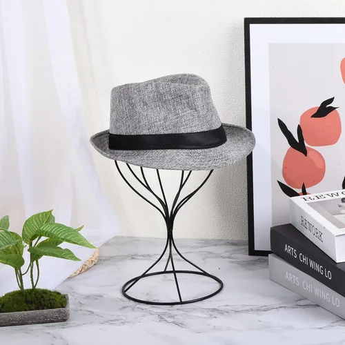 Vista 6 de uxcell Soporte de exhibición de metal para sombreros, paquete de 2 soportes de mesa para sombreros y pelucas, soporte moderno para armario para Negro