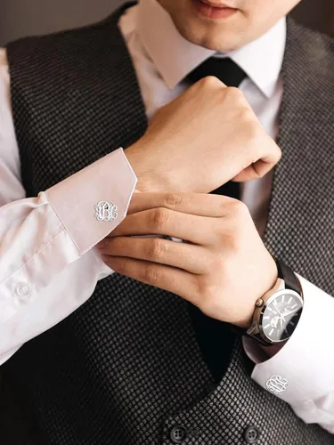 Vista 3 de Supcare Gemelos para hombre, gemelos personalizados para fotosiniciales para hombres, papá, padre, novio, marido, joyería de boda