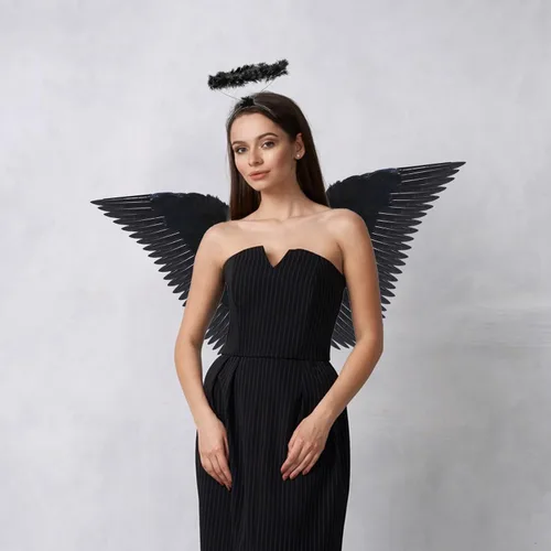 Vista 2 de Alas de ángel y halo para adultos, disfraz de ángel de plumas para mujeres, niños y niñas, accesorios de disfraces de cosplay de Halloween