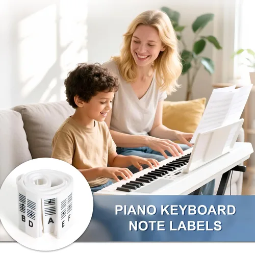 Vista 6 de Pegatinas para teclado de piano, etiquetas extraíbles de silicona para 61 teclas, color negro Reusable Silicone Piano Key Labels For Beginners