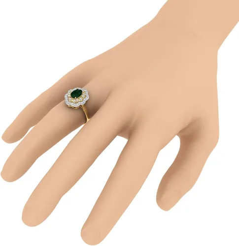 Vista 4 de FINEROCK Anillo de compromiso de diamantes redondos y esmeralda de forma ovalada de 1.05 quilates en oro de 10 quilates