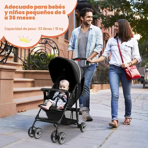 Vista 2 de HONEY JOY Cochecito de viaje, cochecito paraguas de bebé ligero de plegado rápido para avión, toldo y respaldo ajustables, canasta de Negro