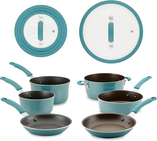 Vista 14 de Rachael Ray Cook + Create - Juego de utensilios de cocina antiadherentes de aluminio, 10 piezas, azul agave