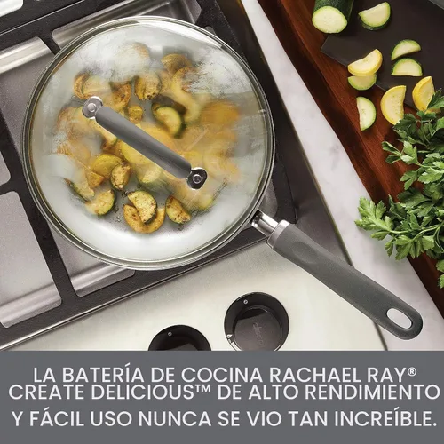 Vista 2 de Rachael Ray Create Delicious - Sartén hondo antiadherente con tapa / Sartén / Cacerola - 9.5 pulgadas, gris